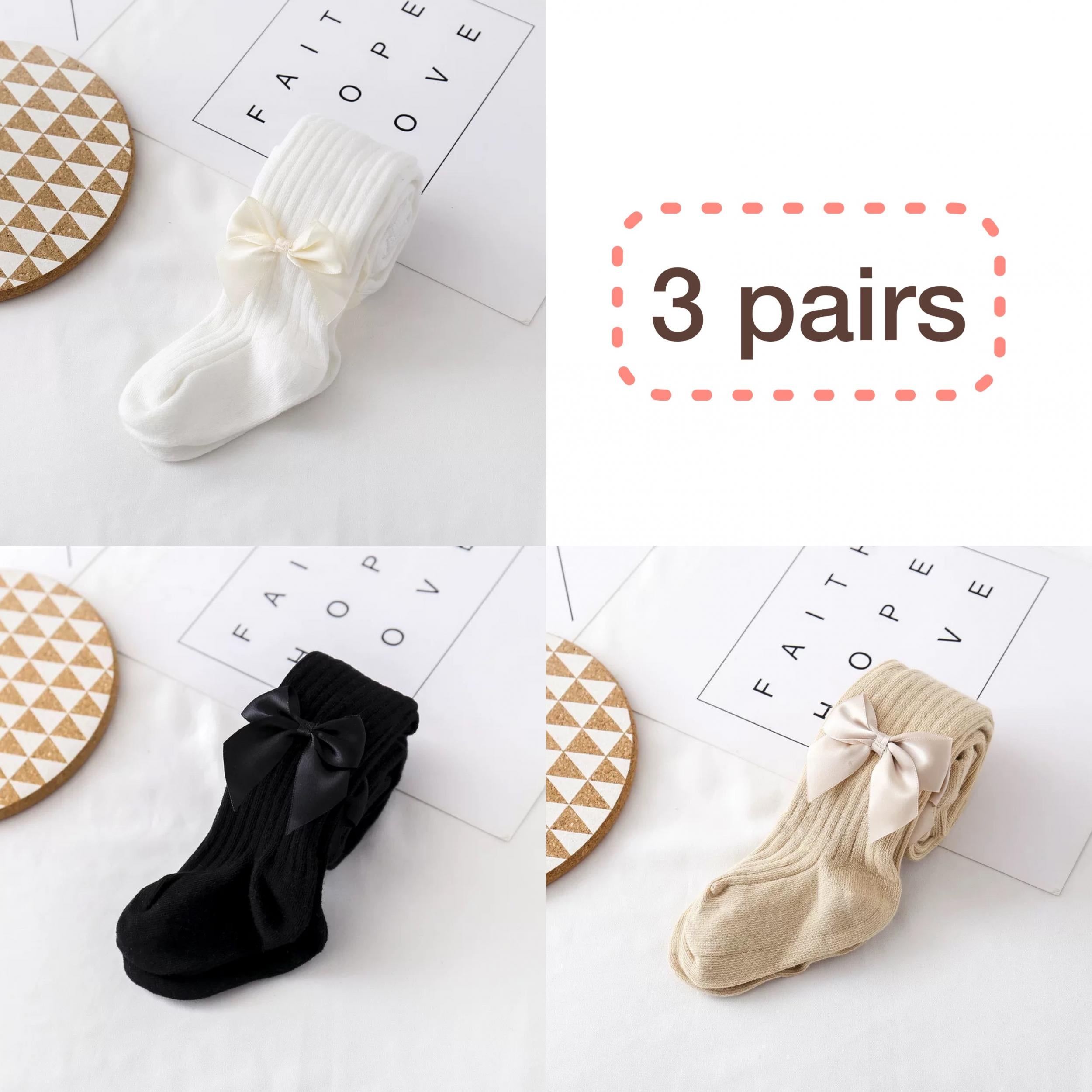 3 Pairs Baby Girls Bowknot Leggings Pantyhose, Comfy Dance Socks