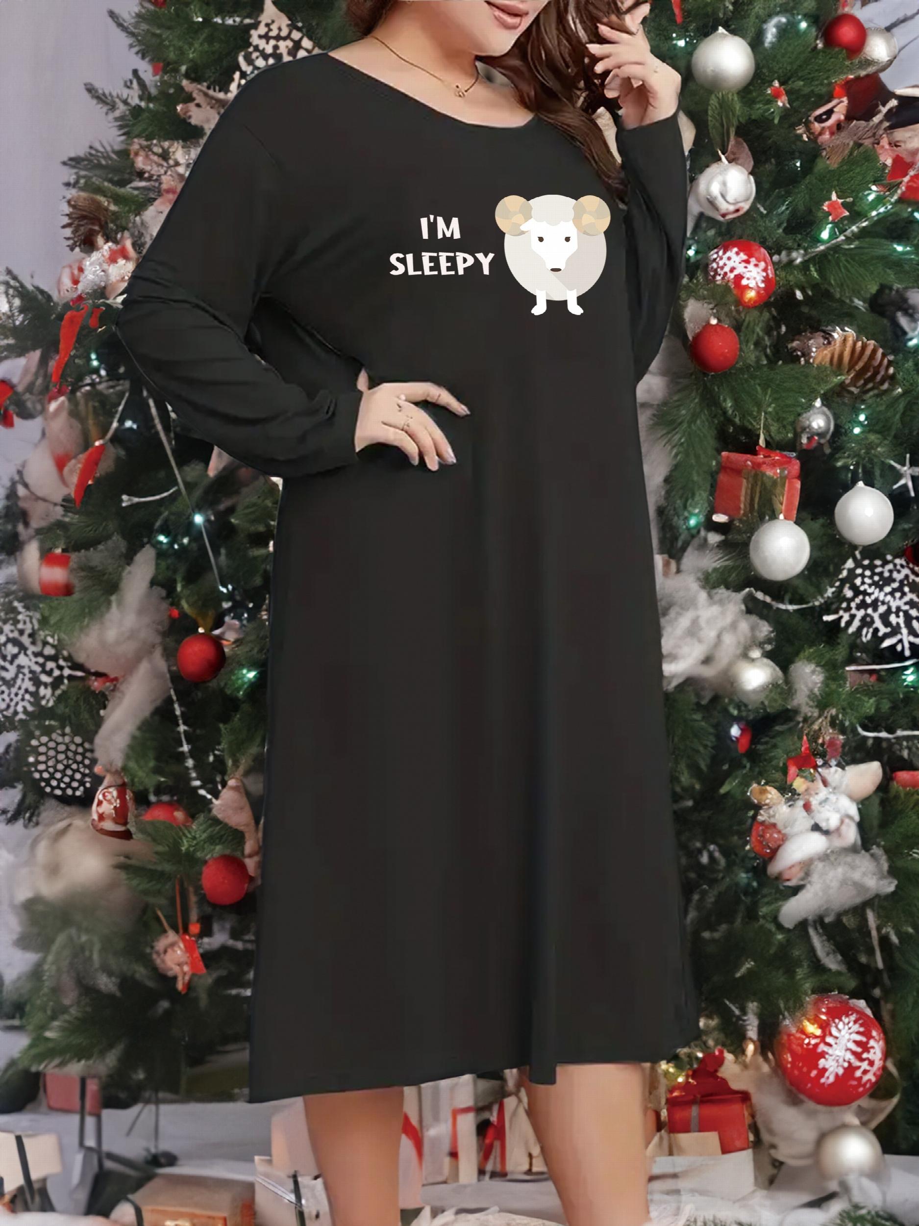 Sheep & Letter Graphic Nightdress Long Sleeve Round Neck Sleep Dress