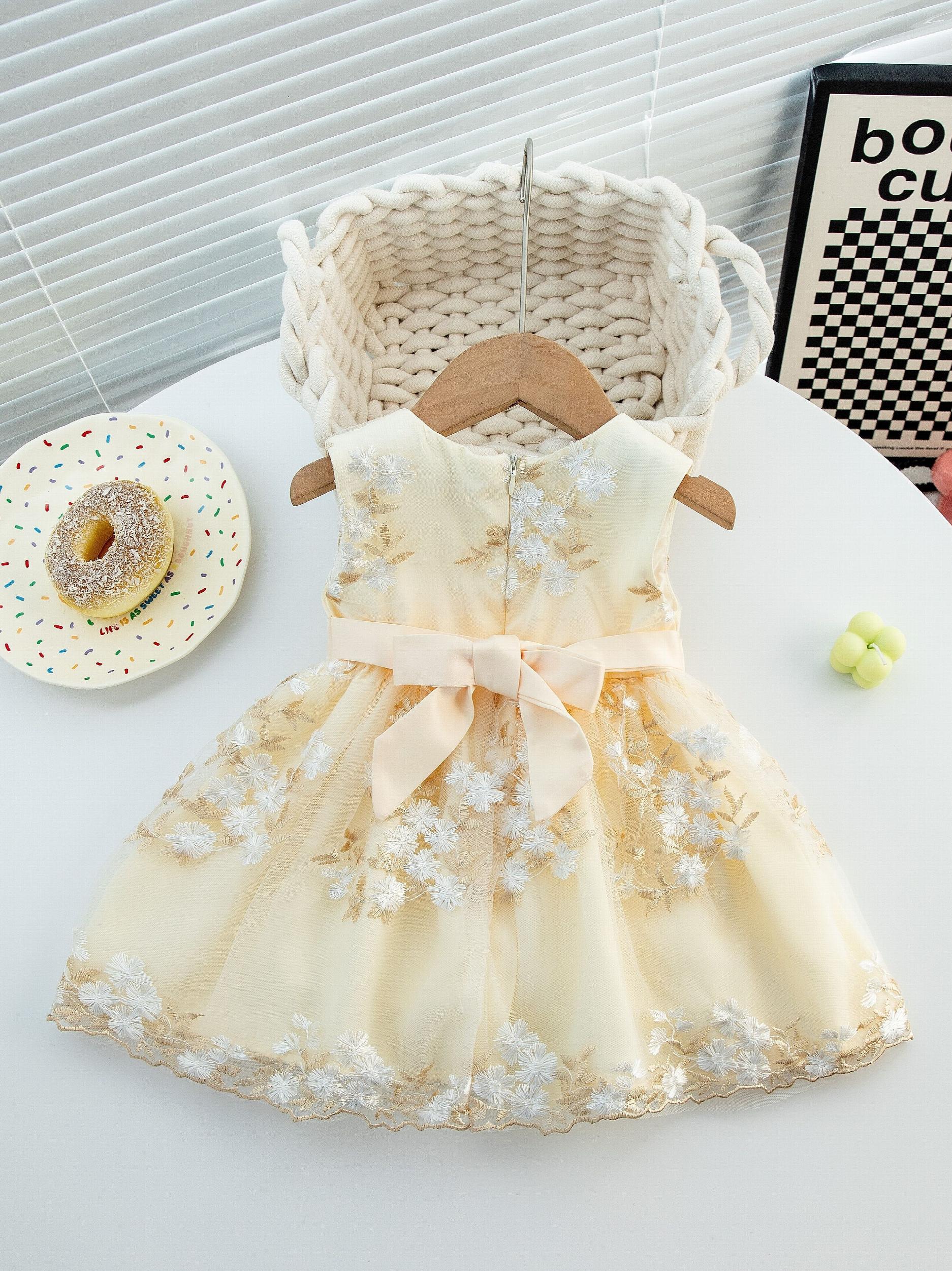 Mesh Princess Dress Embroidered Summer Puffy Cami Dress