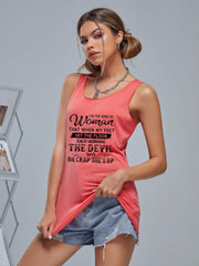 Women's Letter Graphic Tank Top, Round Neck Casual Loose Sports Shirt