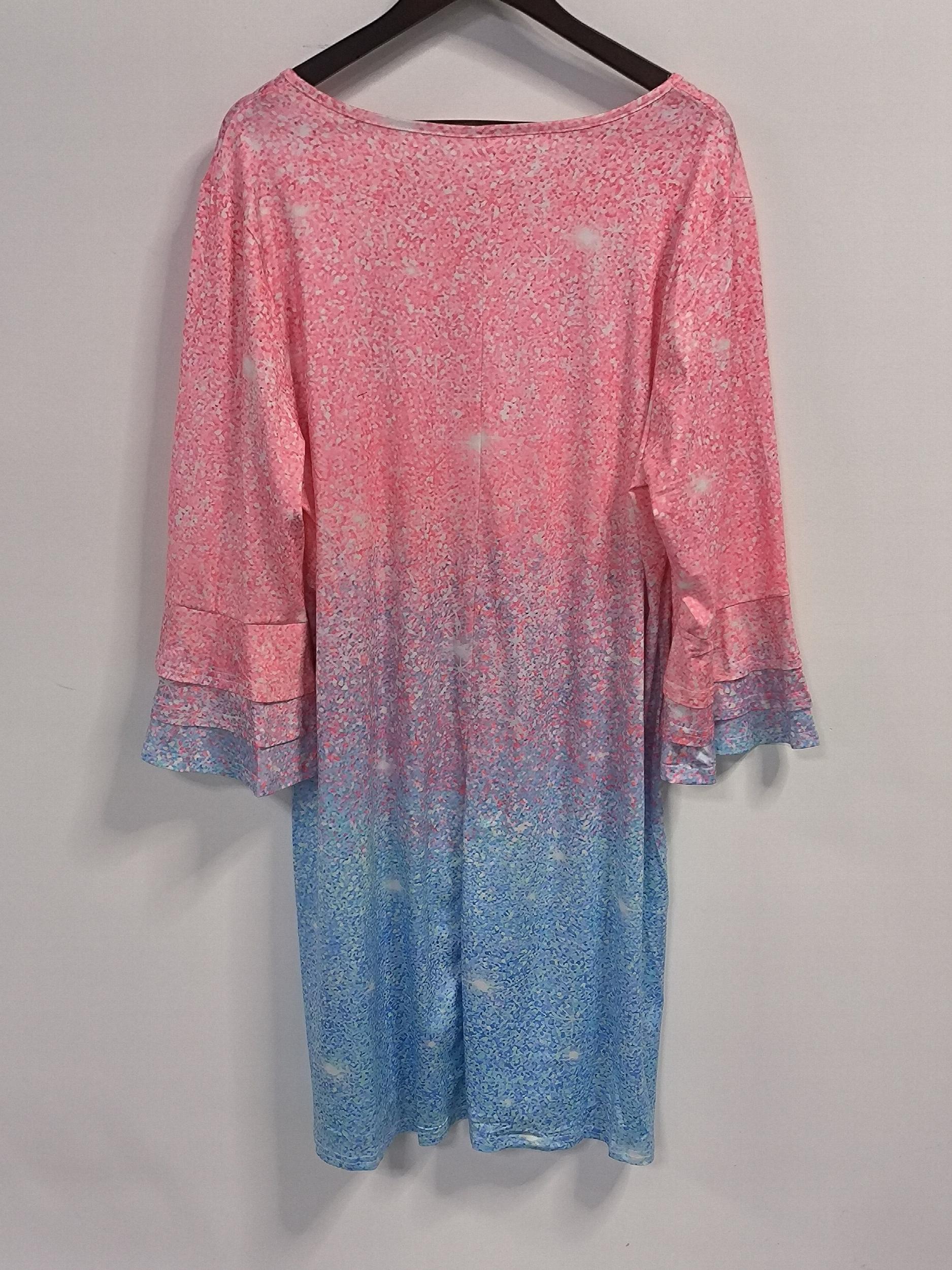 Women's Plus Ombre Print Layered Sleeve V Neck Mini Dress