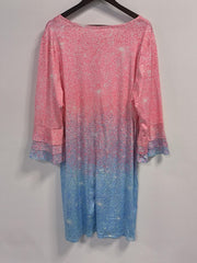Women's Plus Ombre Print Layered Sleeve V Neck Mini Dress