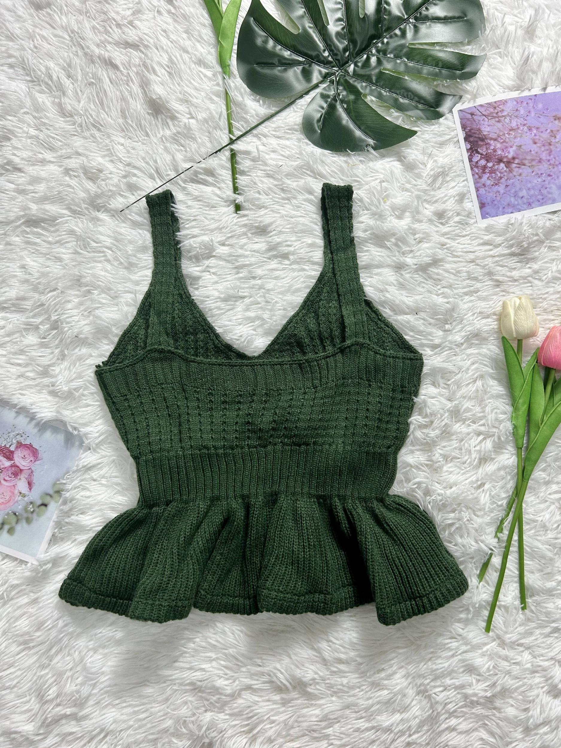 Ruffle Trim Tank Top Sleeveless Solid Summer Sexy Top