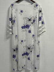Floral & Butterfly Printed Casual Dress with Mesh Sleeves & Pockets