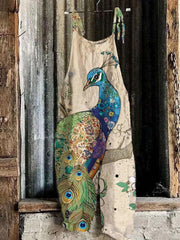Peacock Print Tie Shoulder Cami Jumpsuit