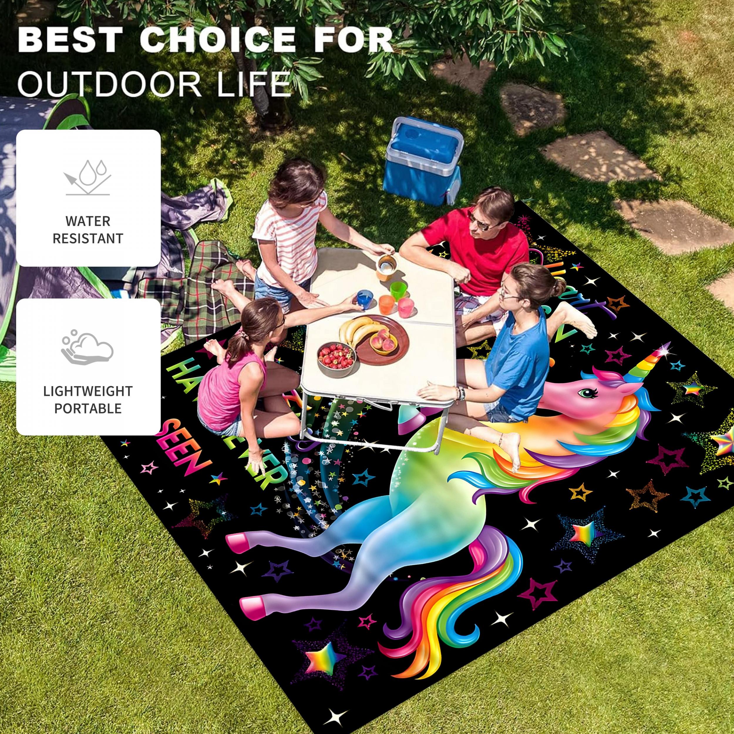 Cartoon Animal Print Picnic Mat Lightweight Waterproof Sandproof