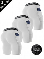 3 Pcs Men's Compression Boxers with Pockets Quick Drying for Fitness