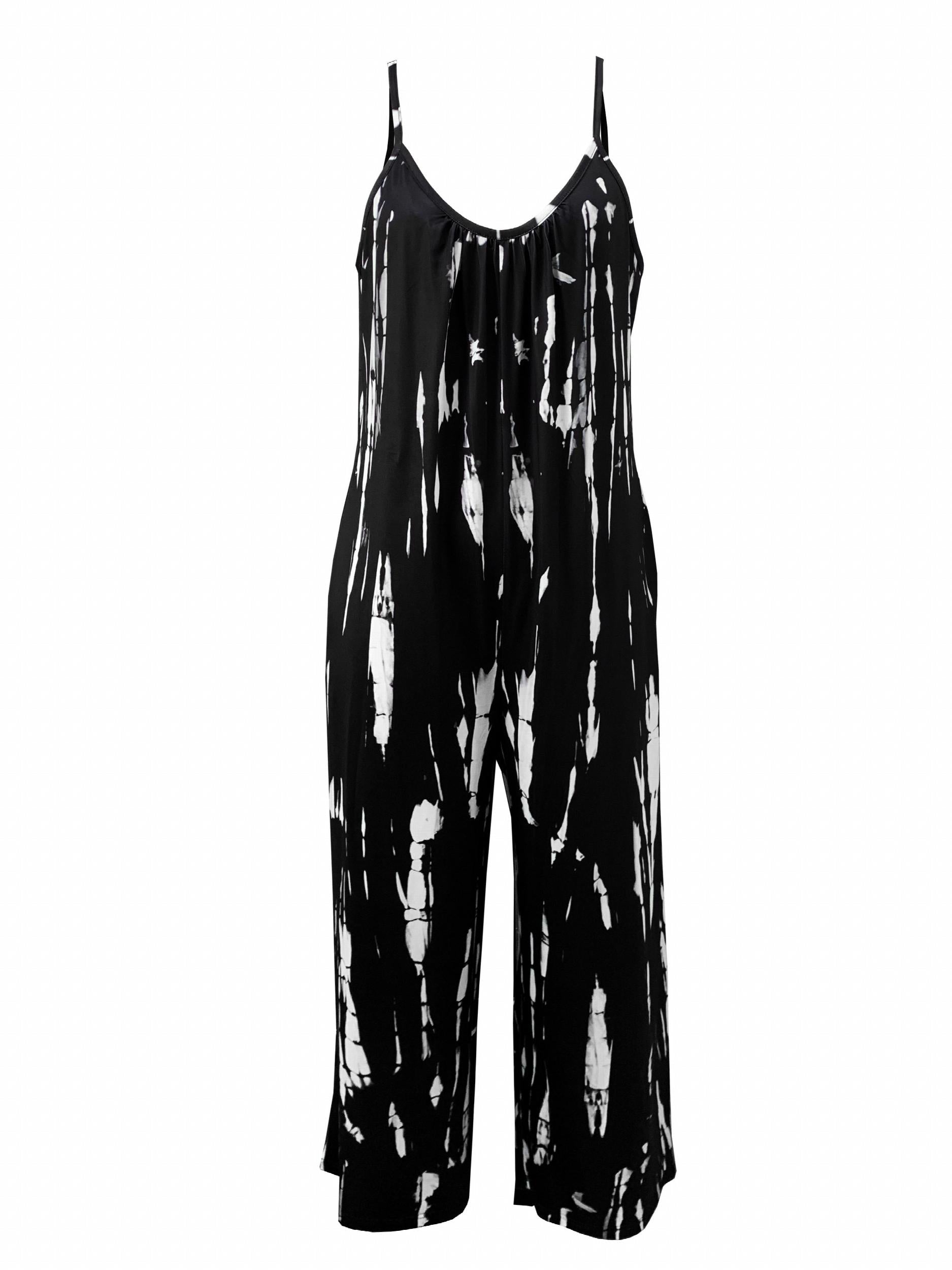 Tie Dye Wide Leg Cami Jumpsuit Casual Sleeveless Pockets Jumpsuit