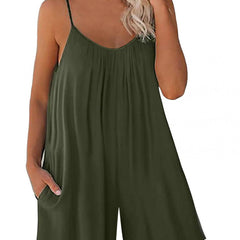 Casual Romper Women's Plus Solid Round Neck Romper With Pockets