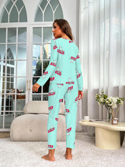 Letter Print Pajama Set Long Sleeve Top & Pants Women's Sleepwear
