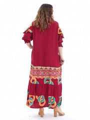 Geometric Print Kaftan Dress Set with 2pcs Hijab