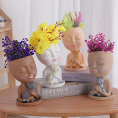 Cat Girl Resin Vase for Home Decor