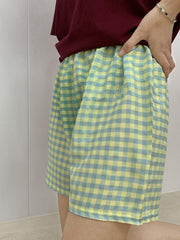 2pcs Plaid Lounge Shorts Soft Elastic Waistband Womens Loungewear