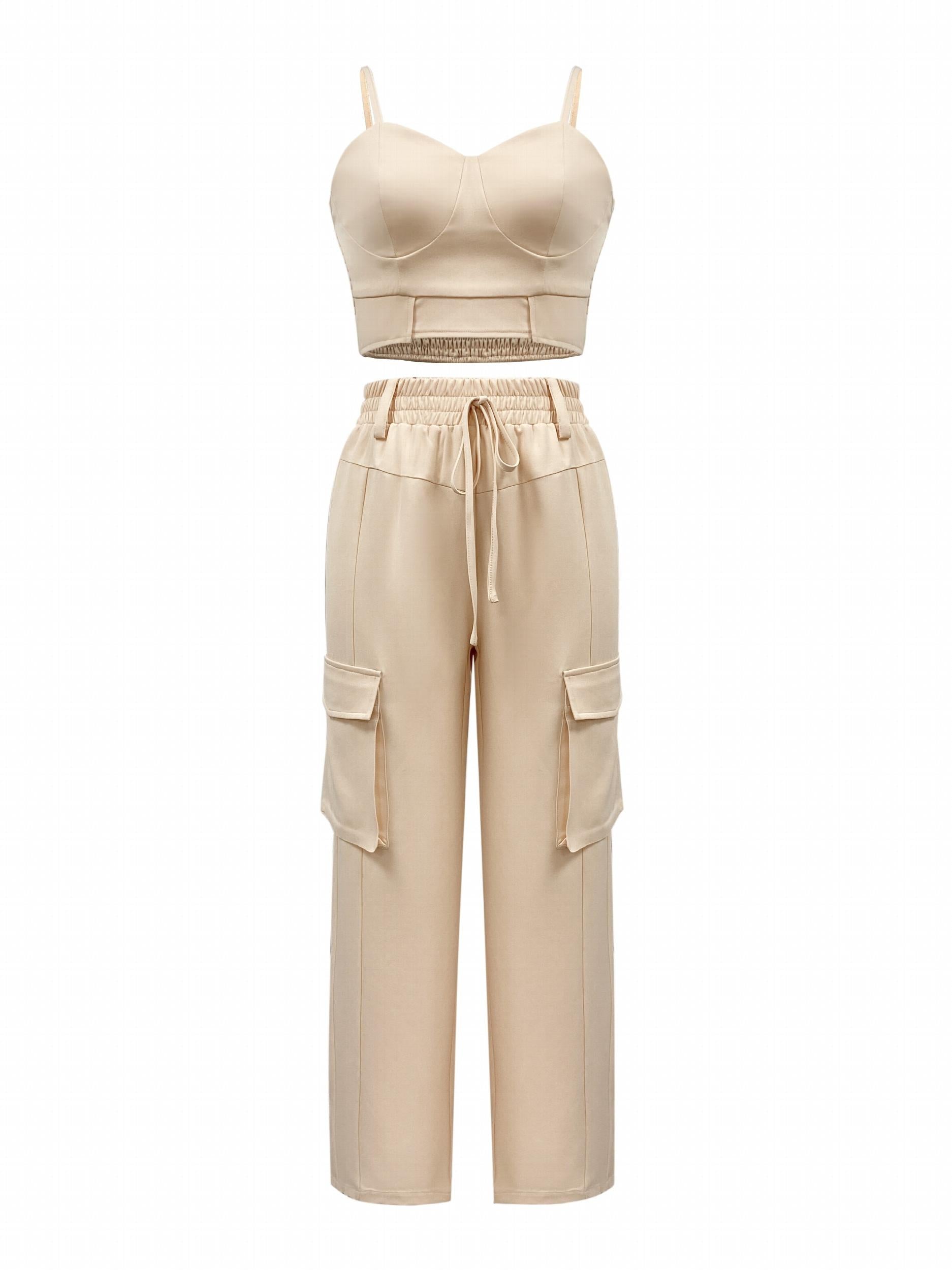 Women's Spaghetti Crop Vest & Drawstring Pants Set
