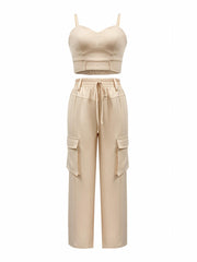 Women's Spaghetti Crop Vest & Drawstring Pants Set