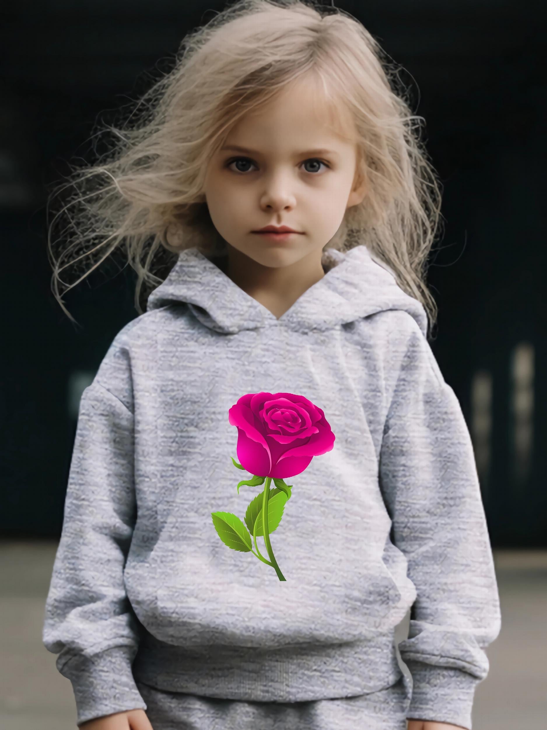 2pcs Rose Print Outfits Girls Hoodies Jogger Pants Set For Girls Sports