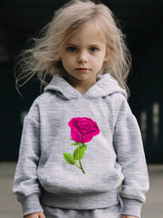 2pcs Rose Print Outfits Girls Hoodies Jogger Pants Set For Girls Sports