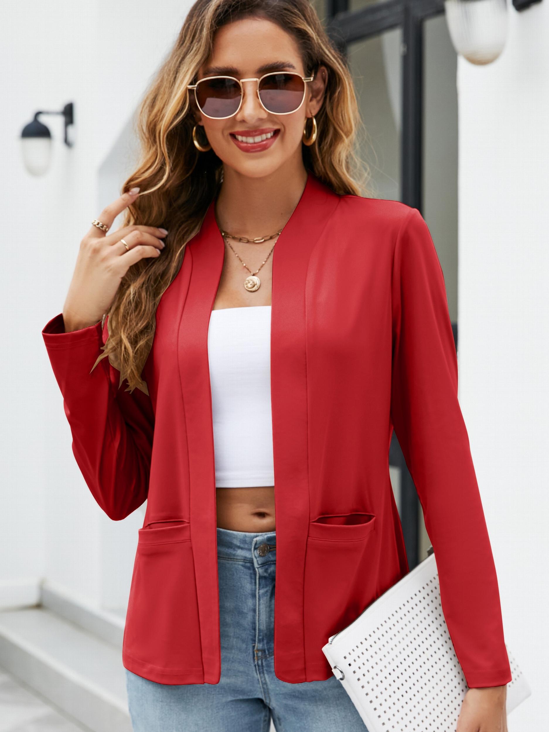 Open Front Blazer Long Sleeve With Pockets
