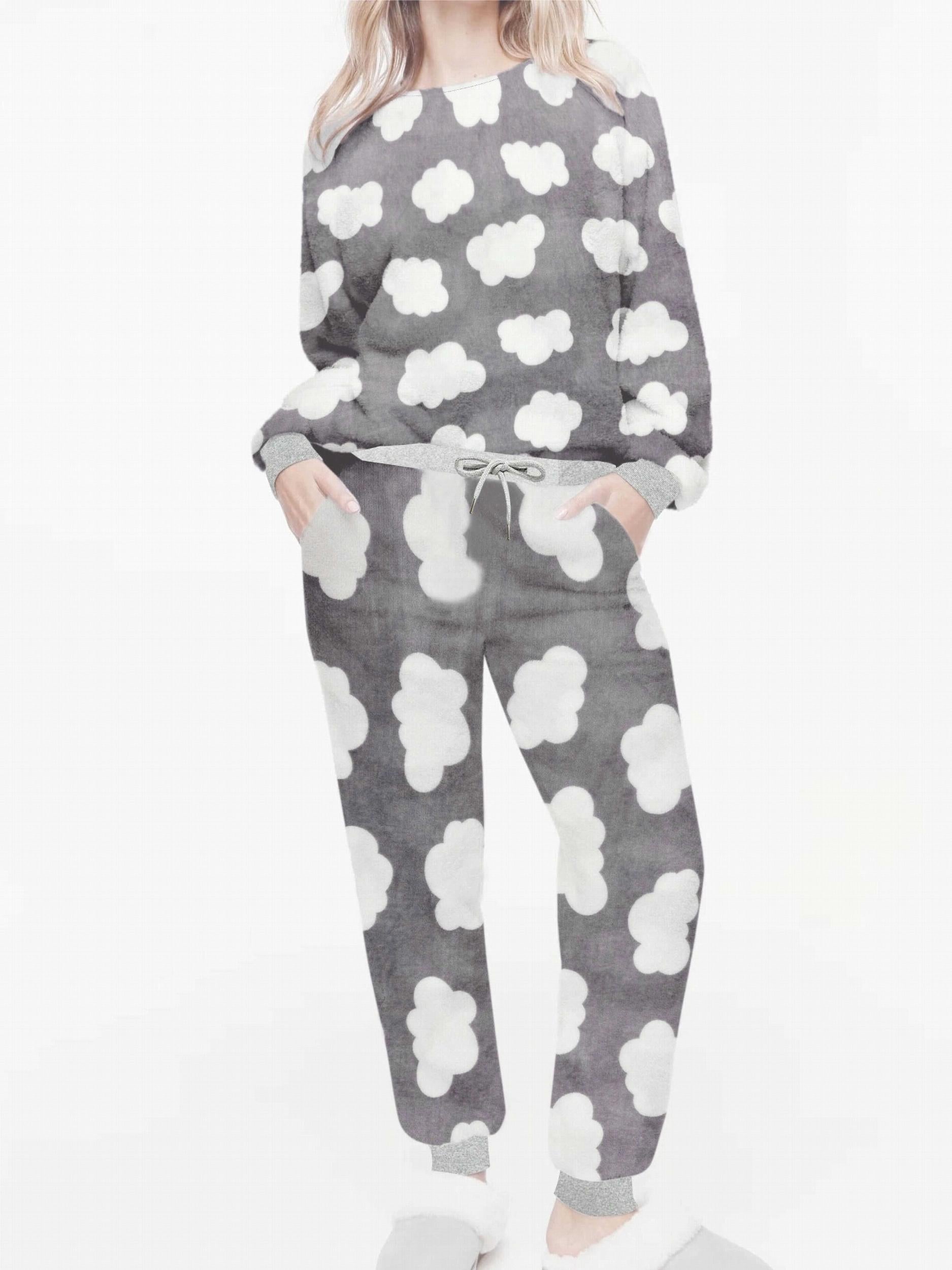 Cloud Pattern Flannel Top & Pants Pajamas Set