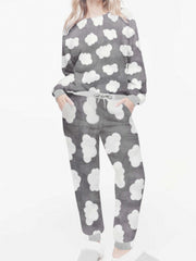 Cloud Pattern Flannel Top & Pants Pajamas Set