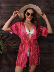 Boho Tie Belt Kimono Cover Up Dress V Neck High Stretch Beach Kaftan