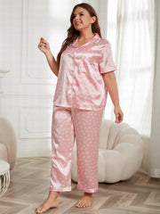Silk Satin Heart Print Pajama Set