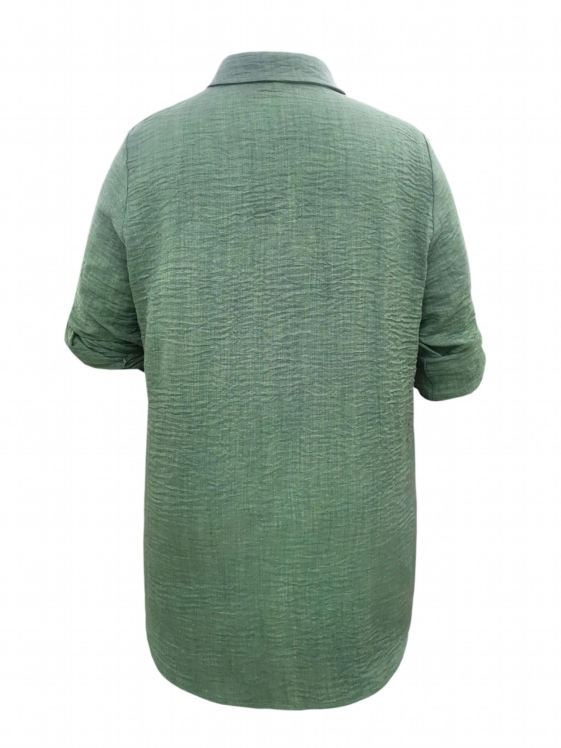 Solid Crinkle Polo Neck Top