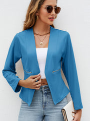 Solid Crop Blazer Open Front Pocket Blazer & Stylish Tops For Work