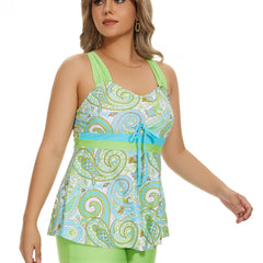 Boho Paisley Print Tankini Set Tie Front Criss Cross Back Tank Top