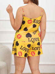 Heart & Kiss Print Cami Top & Shorts Lounge Set