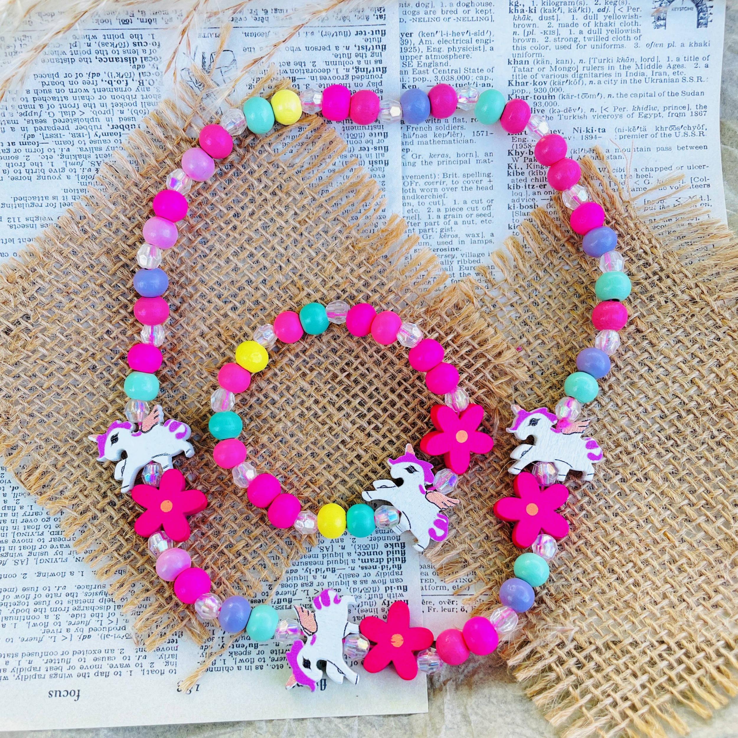 2pcs Unicorn Beaded Necklace Bracelet Set for Girls