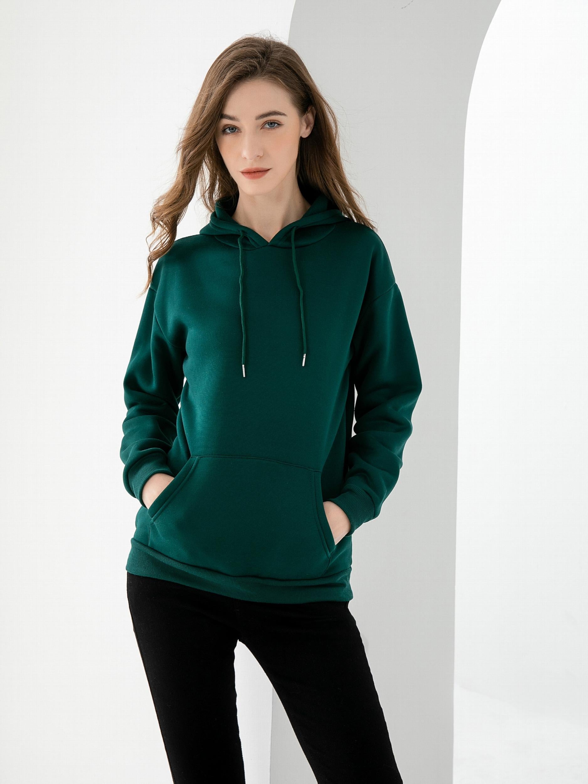 Solid Drawstring Long Sleeve Hoodie with Kangaroo Pocket