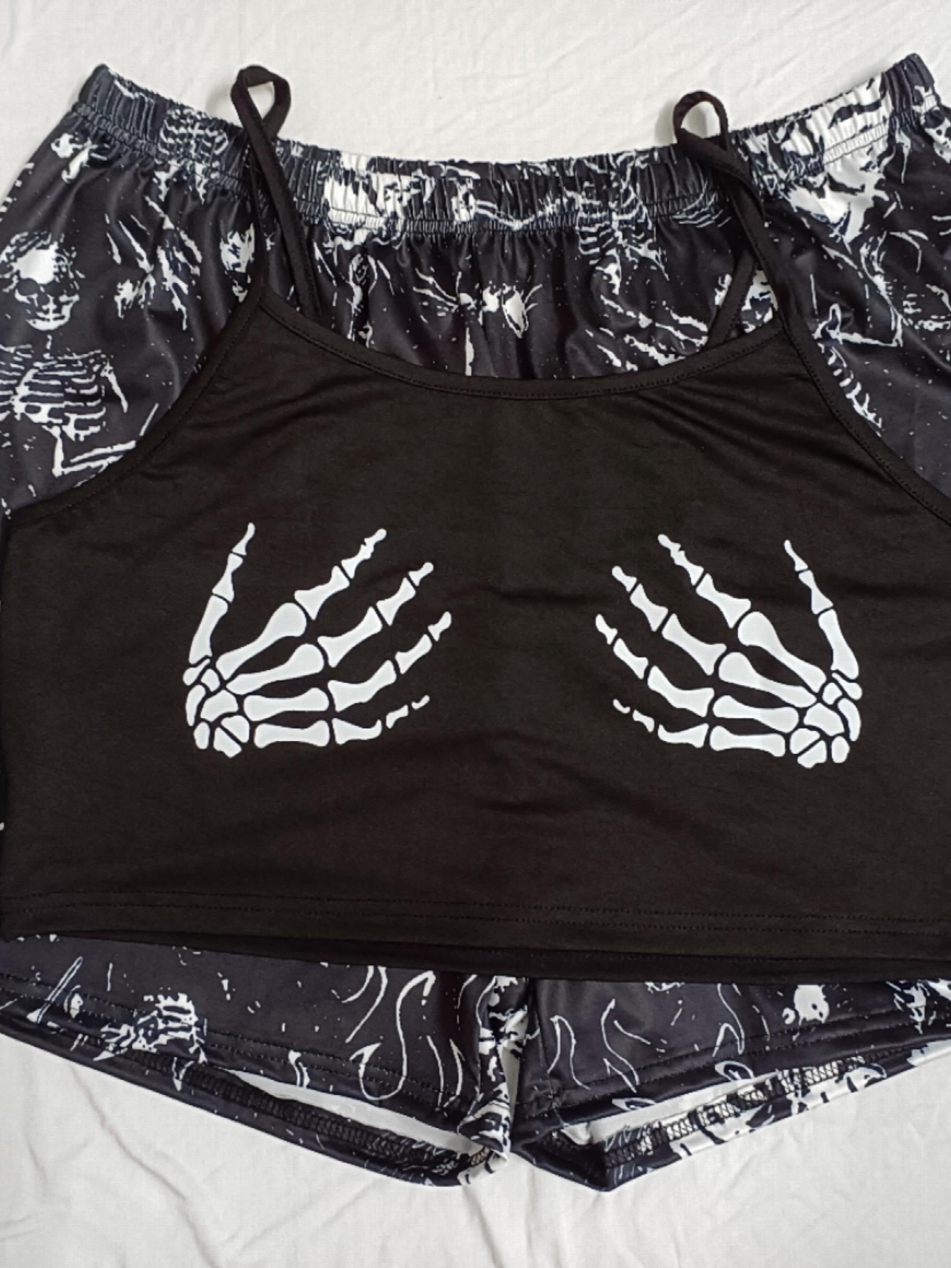 Gothic Skull Print Cami Top & Shorts Set
