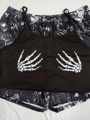 Gothic Skull Print Cami Top & Shorts Set