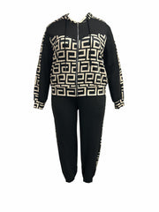 Colorblock Geometric Print Hooded Top & Pants Set