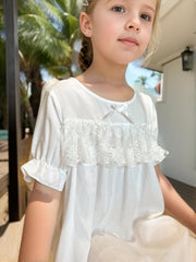 Kids Princess Palace Pajamas Robe Fairy Lace Hem Nightdress