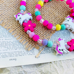 2pcs Unicorn Beaded Necklace Bracelet Set for Girls