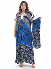 Kaftan Dress Set Graphic Print Contrast Lace Hijab 2pcs S