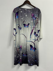 Women's Plus Butterfly Print Half Sleeve V Neck Dress