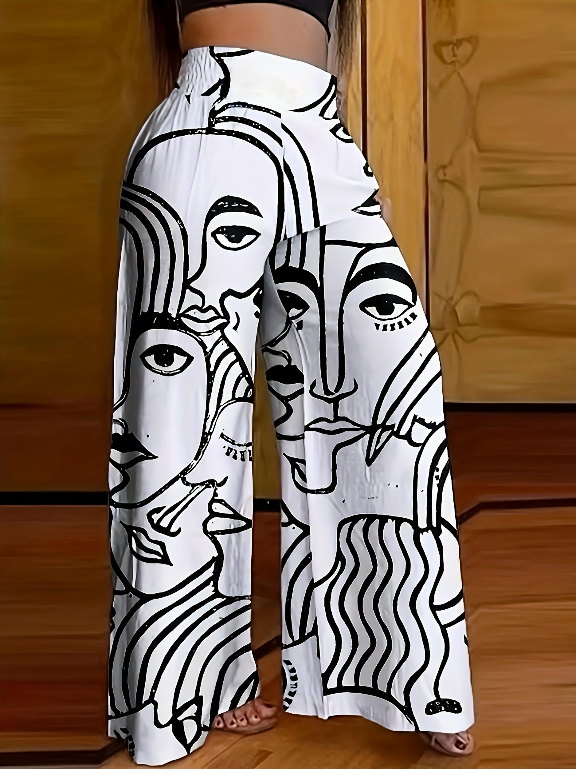 Women's Plus Abstract Figure Print Wide Leg Trousers
