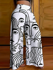 Women's Plus Abstract Figure Print Wide Leg Trousers