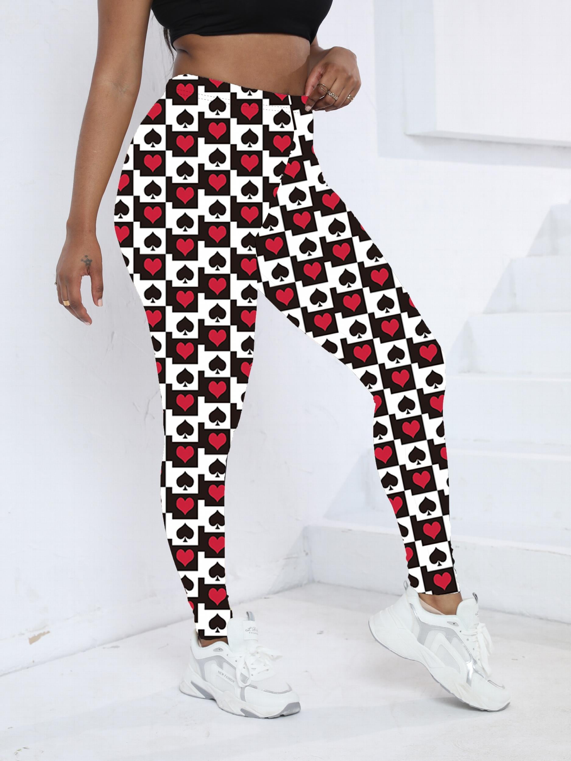Heart & Spade Print Skinny Leggings Stretchy Women's Clothing