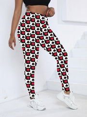 Heart & Spade Print Skinny Leggings Stretchy Women's Clothing