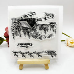 Christmas City House Background Transparent Stamp for Card Making