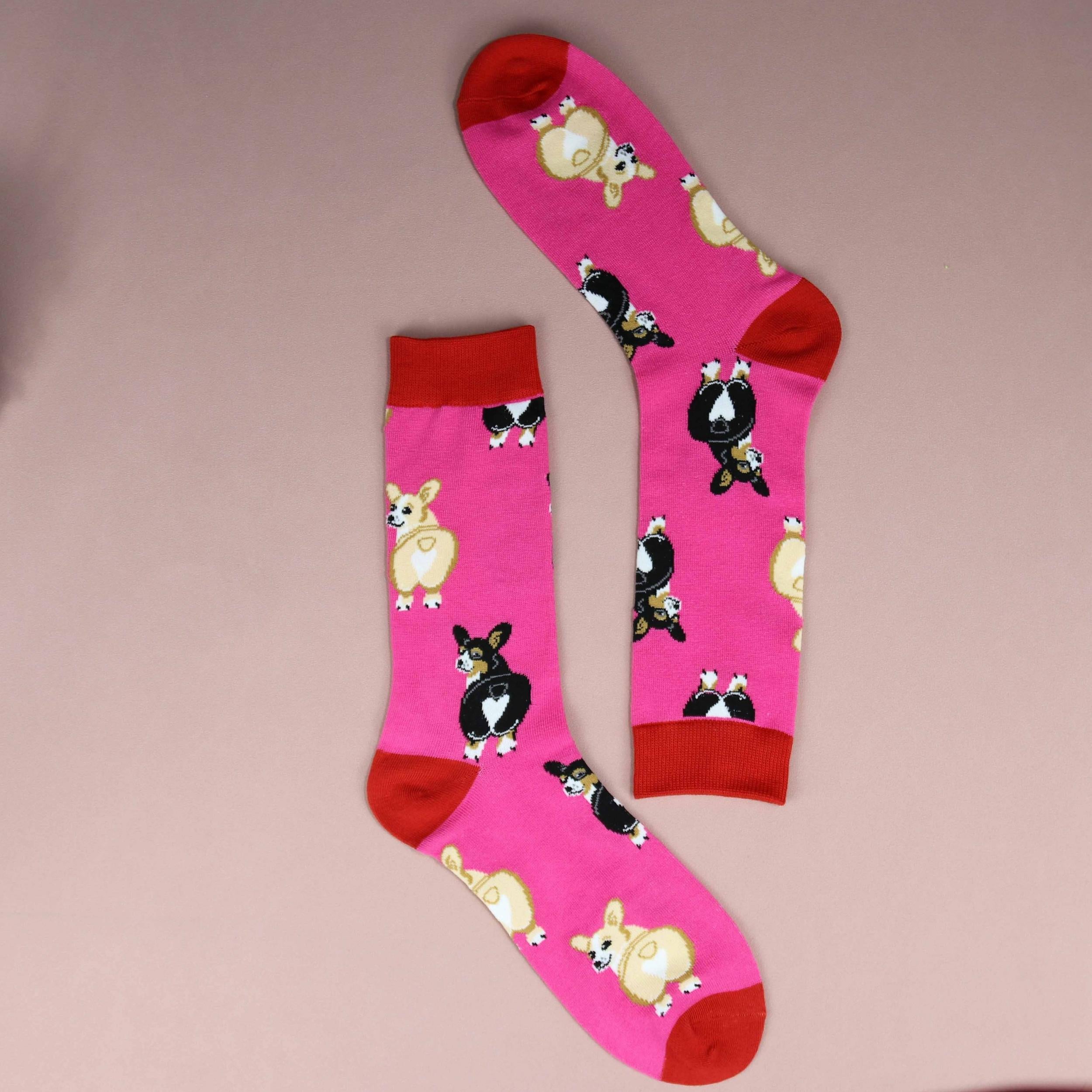 Funny Corgi Pattern Socks Women's Crew Stockings