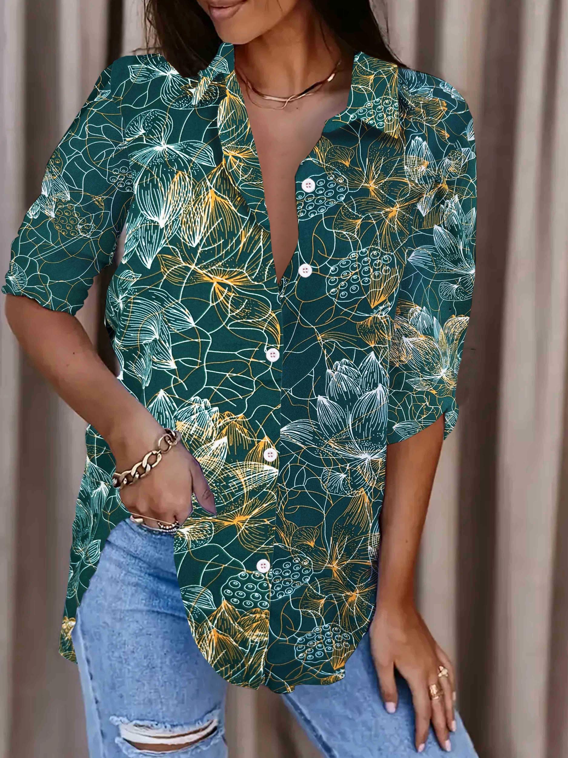 Floral Print Long Sleeve Button Up Shirt Top