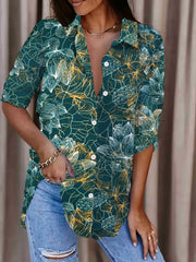 Floral Print Long Sleeve Button Up Shirt Top