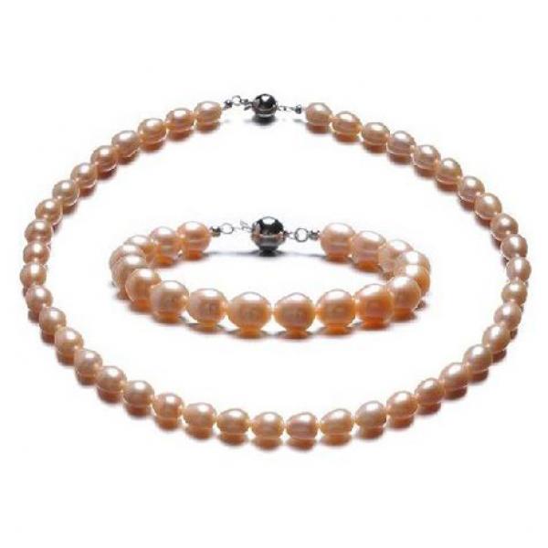 Small Pink Freshwater Pearl Necklace Bracelet Set
