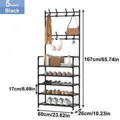 Coat Hat Rack with Shoes Storage Hooks