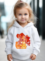 2pcs Big House Print Girls Hoodies Jogger Pants Set For Sports